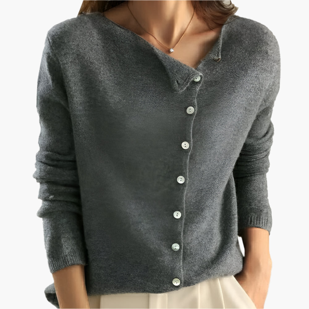 Damen Strickjacke mit seitlicher Knopfleiste – Eleganter Alltags-Cardigan