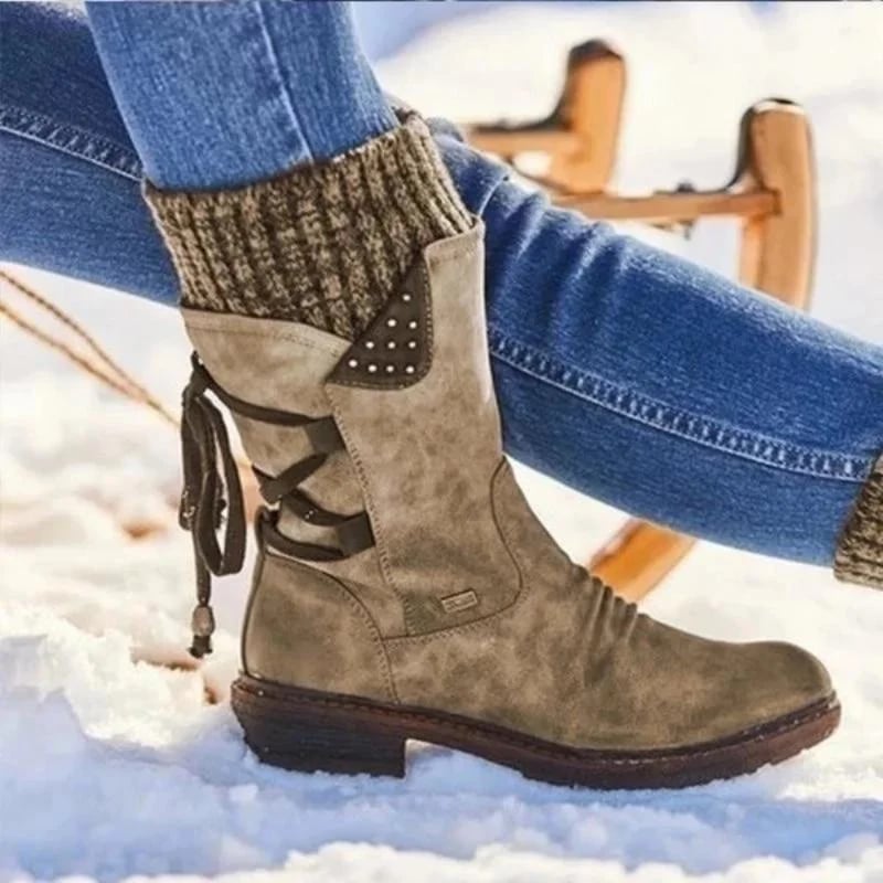Damen Winterstiefel Vintage Stil – Warme, Bequeme und Rutschfeste Alltagsschuhe für Freizeit & Arbeit