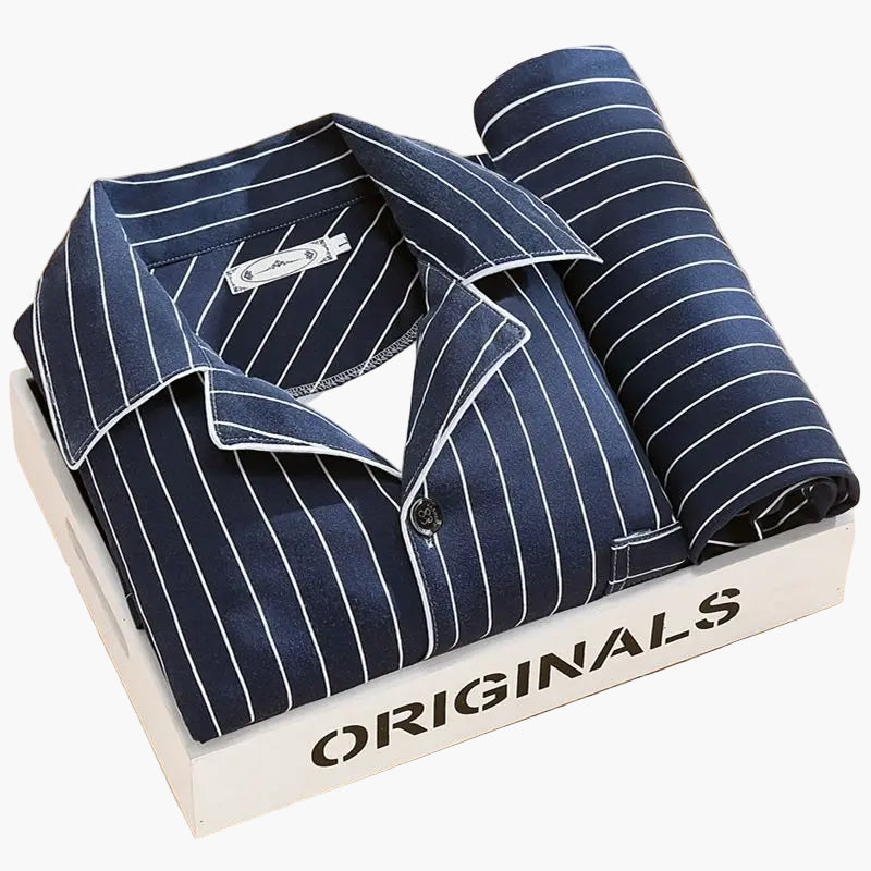 Herren Schlafanzug Set – Klassisches Design mit Weizenmuster, Langarm, Bequeme Nachtwäsche