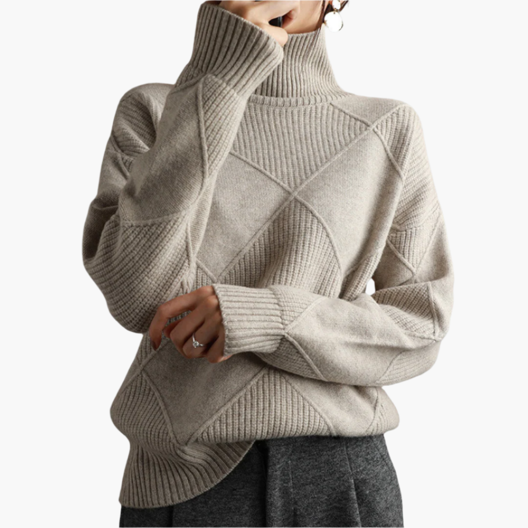 Damen Strickpullover im modernen Rautenmuster – Stilvoller Freizeitpulli für Alltag und Büro