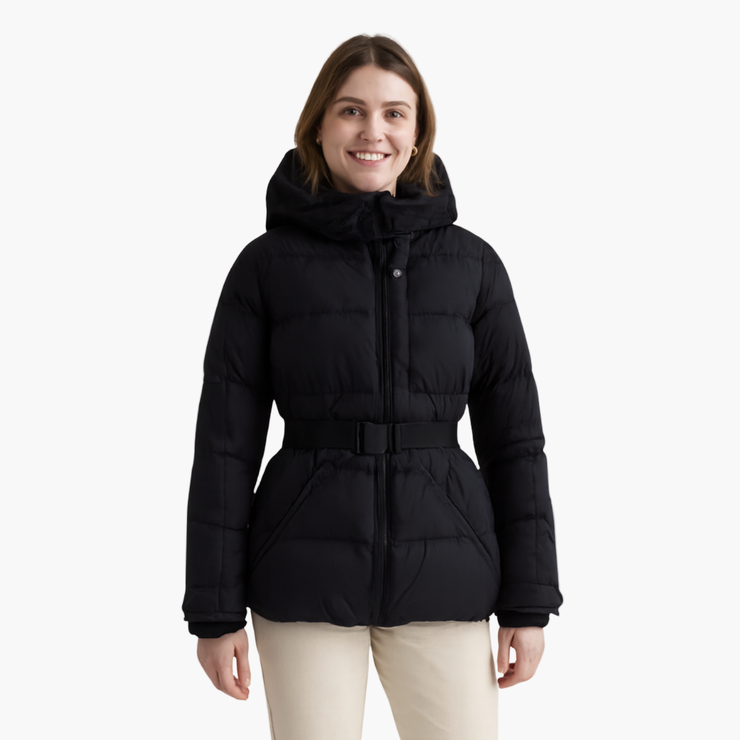 Damen Steppjacke mit Gürtel und Kapuze – Modische, Wasserabweisende Winterjacke für Alltag & Outdoor