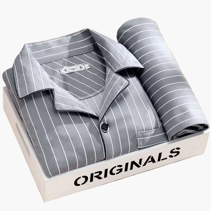 Herren Schlafanzug Set – Klassisches Design mit Weizenmuster, Langarm, Bequeme Nachtwäsche