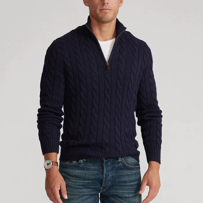Herren Strickpullover mit Zopfmuster – Stilvoller Halbzip für Büro und Freizeit