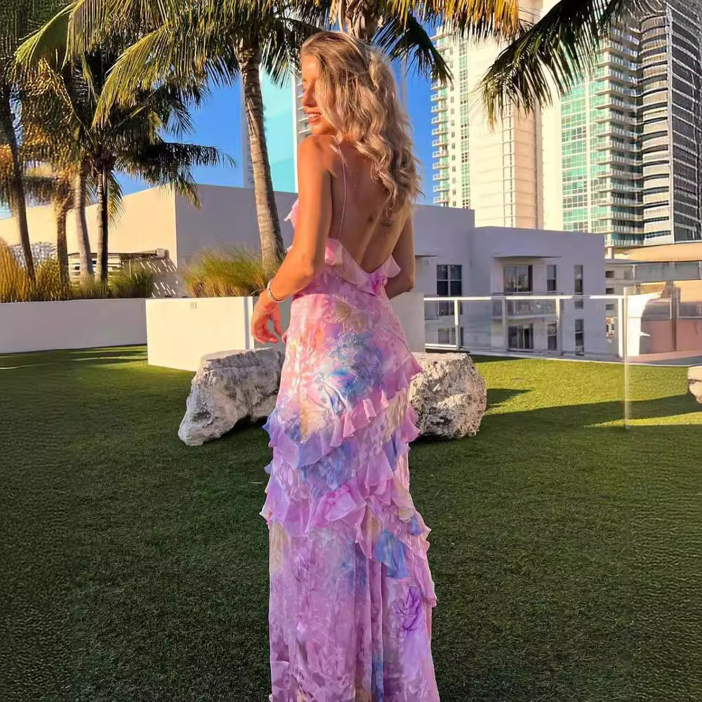 Verspieltes Damen-Strandkleid mit Rüschen und Spaghettiträgern für Sommer & Urlaub