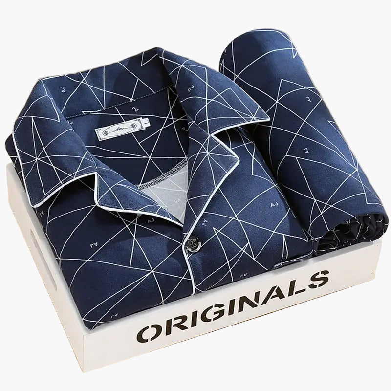 Herren Schlafanzug Set – Klassisches Design mit Weizenmuster, Langarm, Bequeme Nachtwäsche