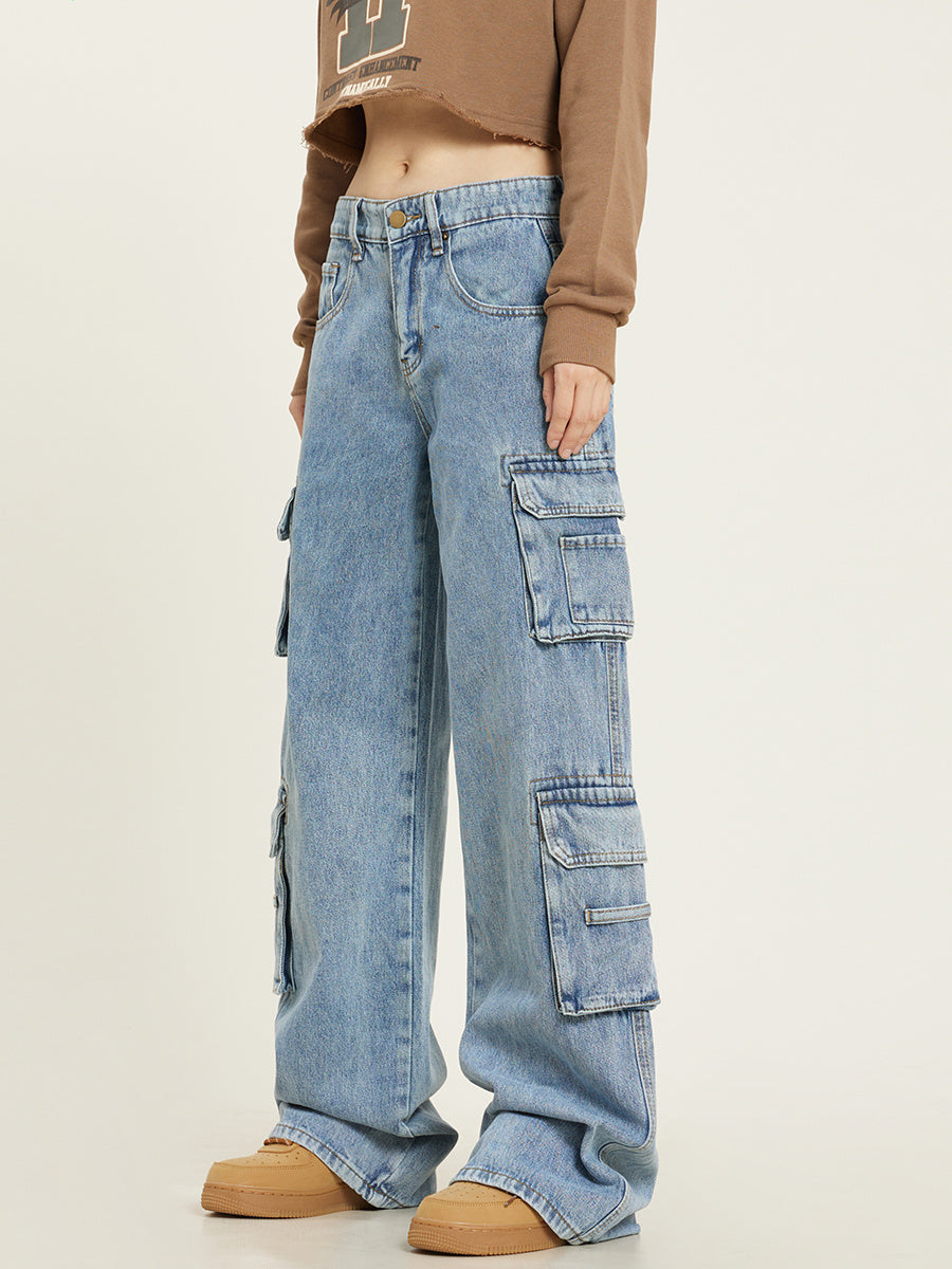 Jean – Retro Gewaschene Damen-Latzhose mit Mehreren Taschen