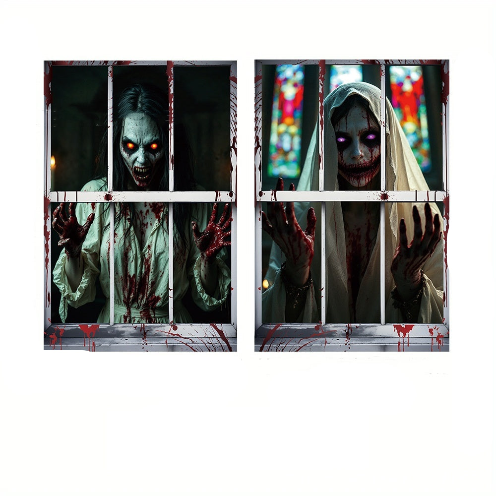 Halloween Fensterdeko Horror Nonne – Gruselige Fensterfolie für Halloween Party & Spukhaus