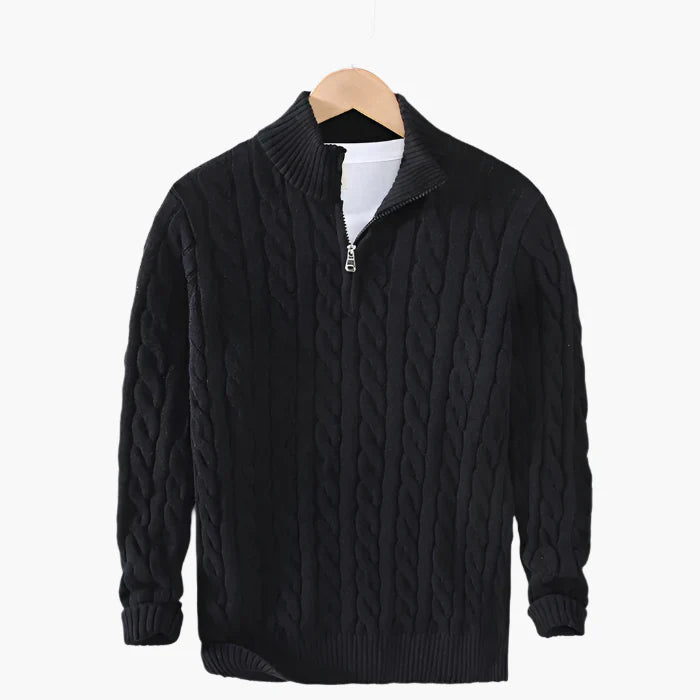 Herren Strickpullover mit Zopfmuster – Stilvoller Halbzip für Büro und Freizeit