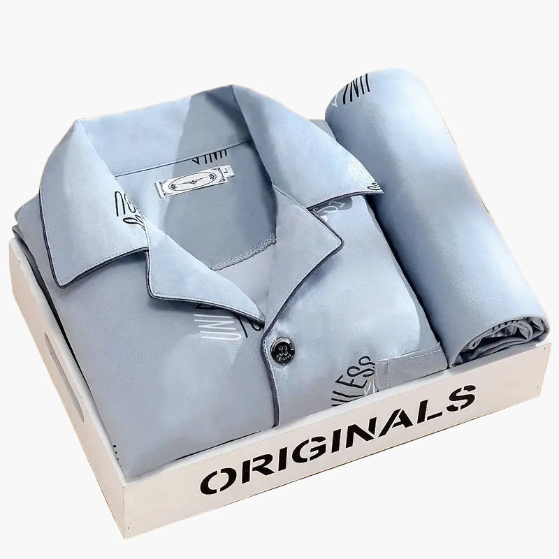 Herren Schlafanzug Set – Klassisches Design mit Weizenmuster, Langarm, Bequeme Nachtwäsche