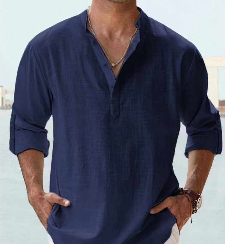 Herren Henley-Hemd mit Stehkragen – Langarm, lässig für Freizeit & Urlaub