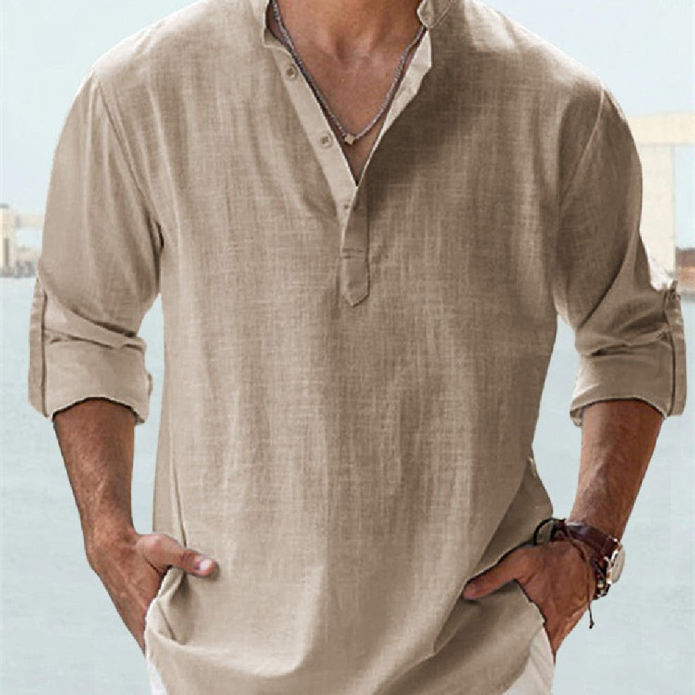 Herren Henley-Hemd mit Stehkragen – Langarm, lässig für Freizeit & Urlaub