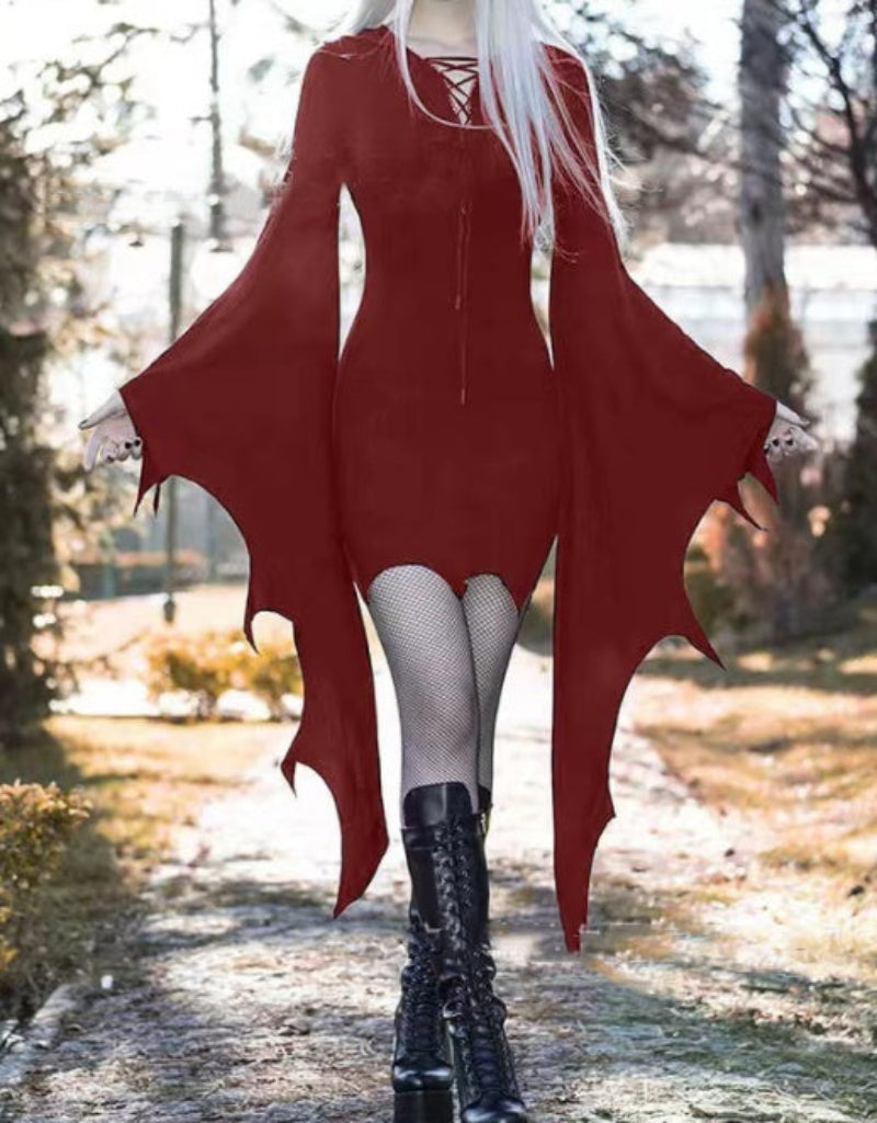 Halloween Damen Kleid Gothic Fledermaus Kostüm für Partys und Cosplay