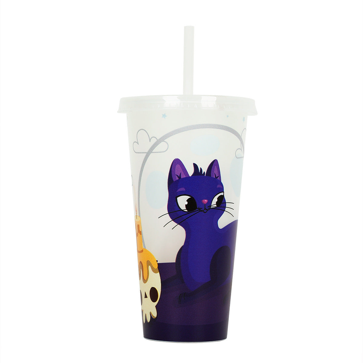 Halloween Becher mit Strohhalm – Leuchtender Partybecher für Halloween-Partys & Gruselige Dekoration