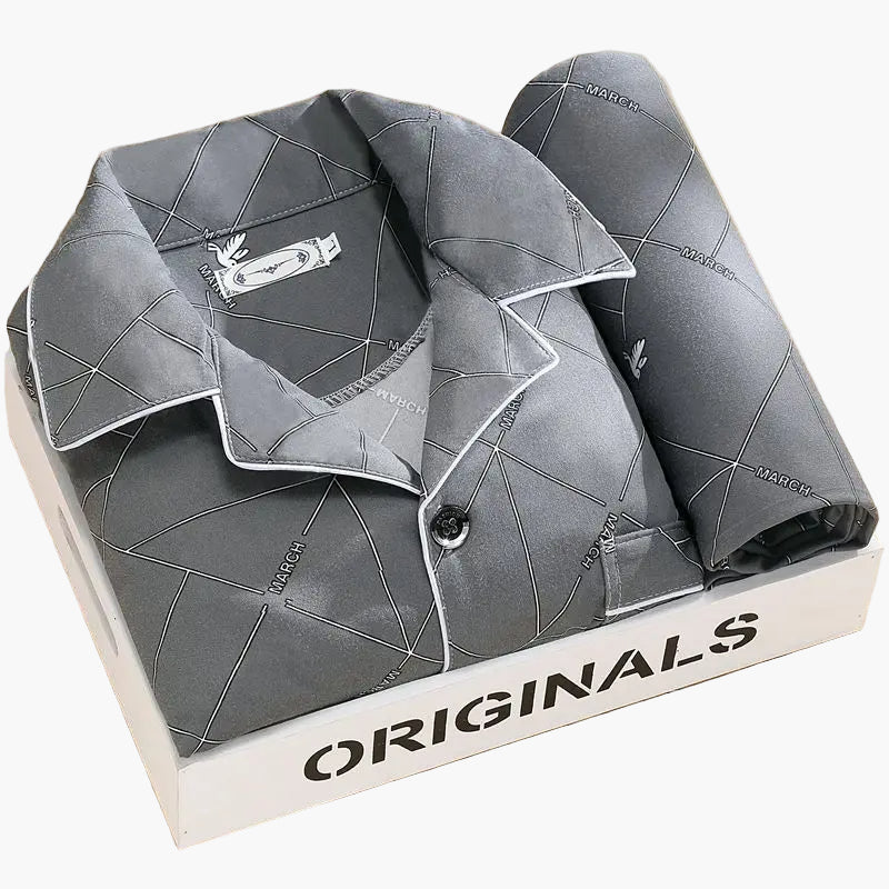 Herren Schlafanzug Set – Klassisches Design mit Weizenmuster, Langarm, Bequeme Nachtwäsche