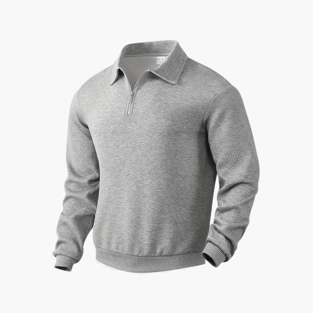 Herren Sweatshirt mit Reißverschluss und geometrischem Muster – Stilvolles Vintage-Design für Alltag und Freizeit