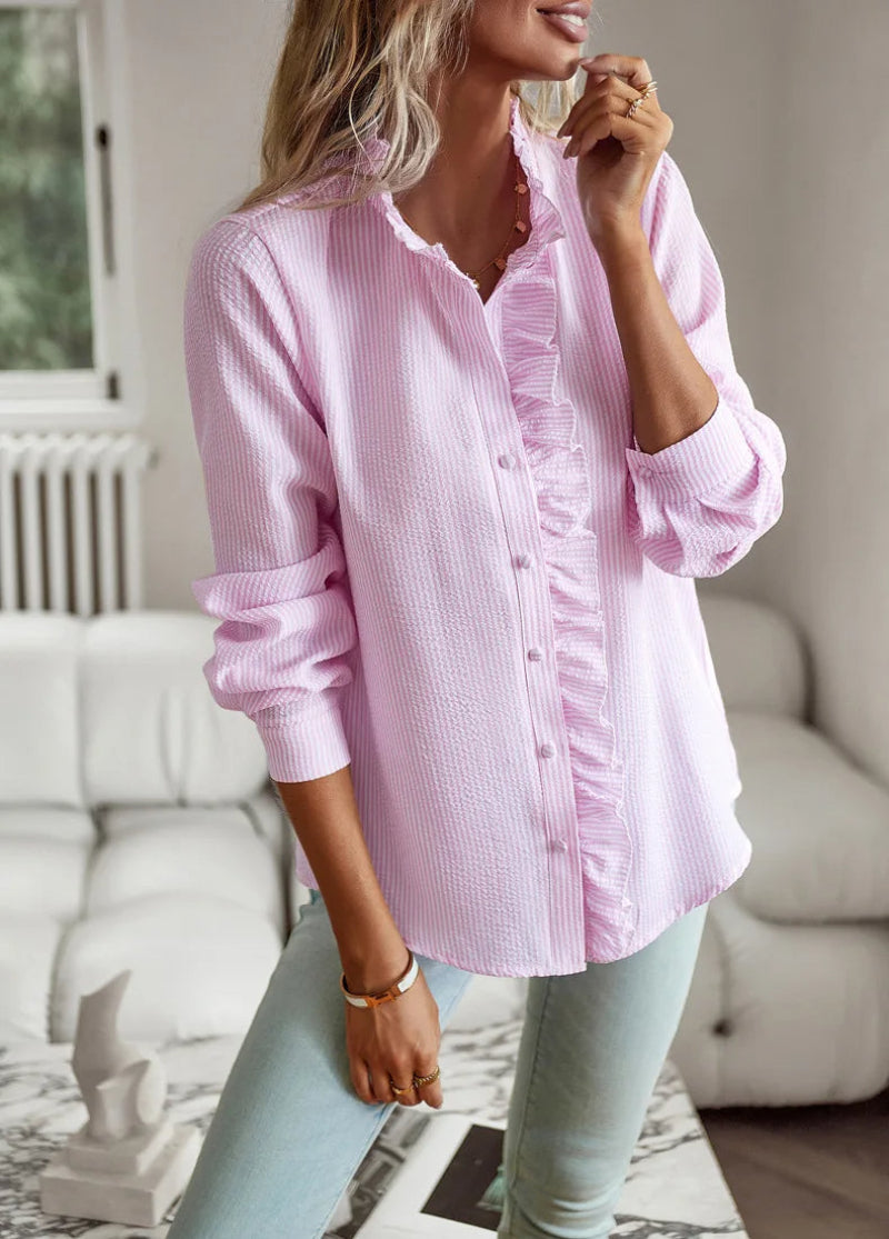 Damen Chiffon Bluse mit Rüschenkragen – Eleganter Alltagsstil für Büro & Freizeit