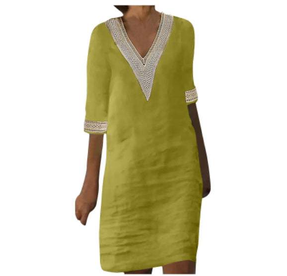 Damen-Sommerkleid mit Häkel-Details und V-Ausschnitt für Strand & Freizeit