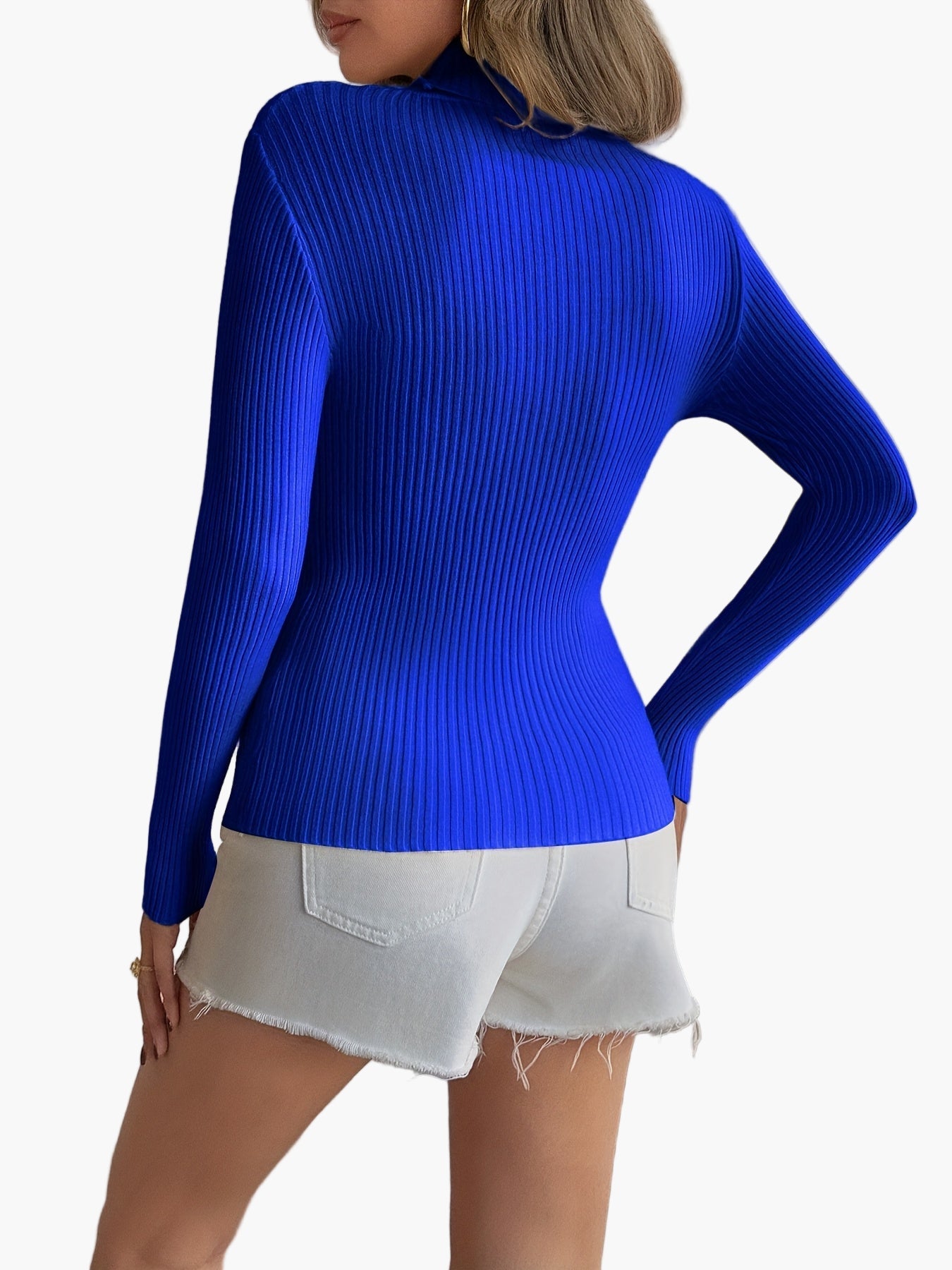 Damen Eleganter Rippstrick Rollkragenpullover – Schlankes Langarmshirt für Alltag & Büro