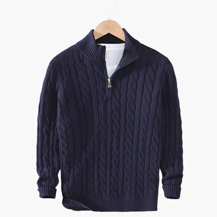 Herren Strickpullover mit Zopfmuster – Stilvoller Halbzip für Büro und Freizeit