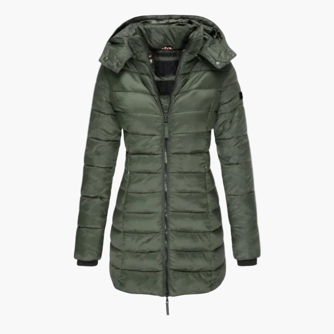 Damen Winter-Steppmantel mit Kapuze – Gefütterter eleganter Outdoor-Mantel für Herbst & Winter