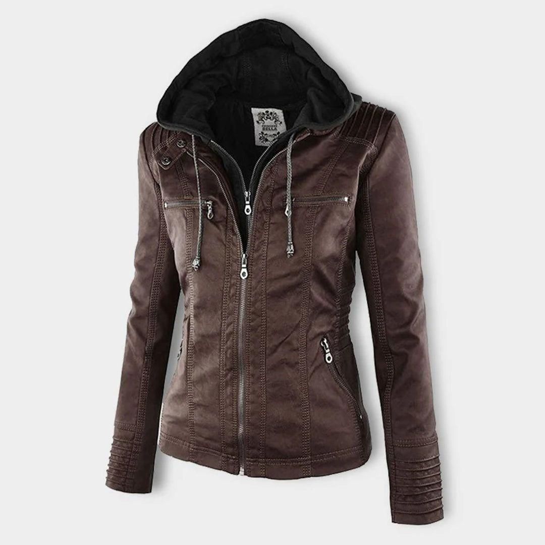 Damen Herbstjacke – Modische Lederjacke mit Kapuze und Reißverschluss, vielseitig & elegant für Alltag und Freizeit