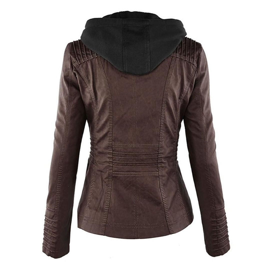 Damen veganem Lederjacke mit Kapuze – Modische Übergangsjacke für Alltag und Freizeit
