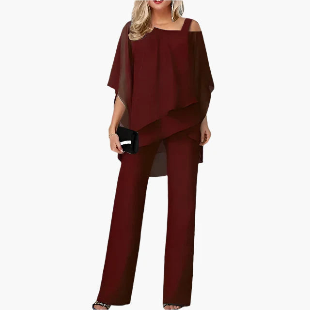 Damen Elegantes 2-teiliges Set mit Schulterfreiem Oberteil und Weiten Hosen – Perfekt für Feste & Abendveranstaltungen