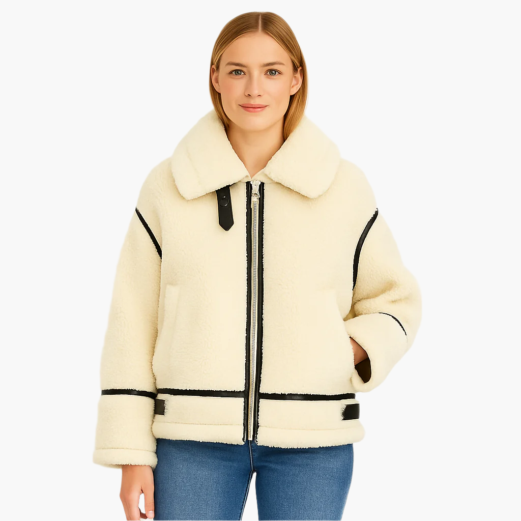 Damen Winterjacke Teddyfell Biker-Stil – Modisch & Warm für Alltag und Freizeit