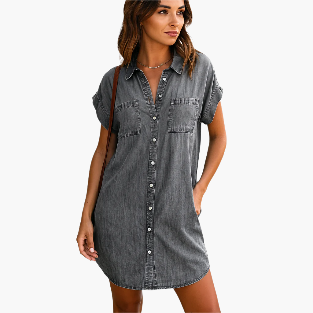 Damen Jeanskleid Hemdblusenkleid Casual Freizeitmode – Lässiger Stil für Alltag & Urlaub
