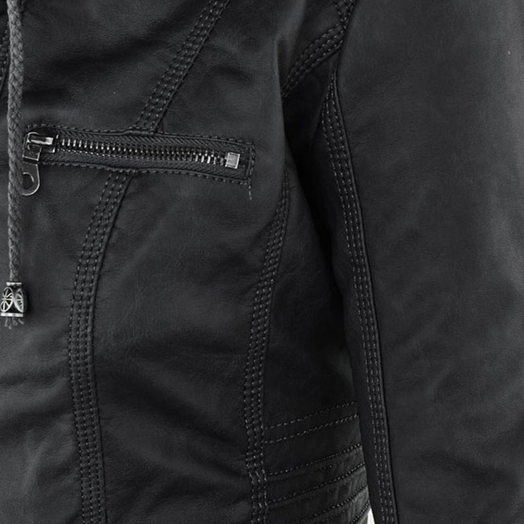 Damen veganem Lederjacke mit Kapuze – Modische Übergangsjacke für Alltag und Freizeit
