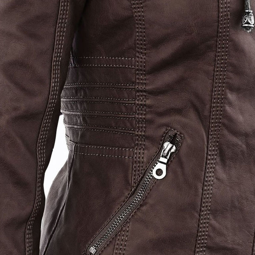 Damen veganem Lederjacke mit Kapuze – Modische Übergangsjacke für Alltag und Freizeit