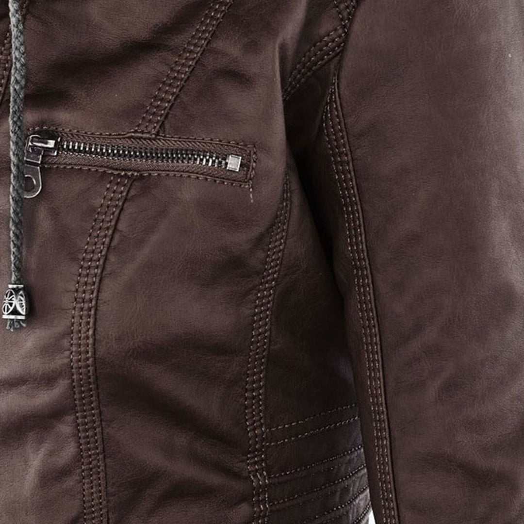 Damen veganem Lederjacke mit Kapuze – Modische Übergangsjacke für Alltag und Freizeit