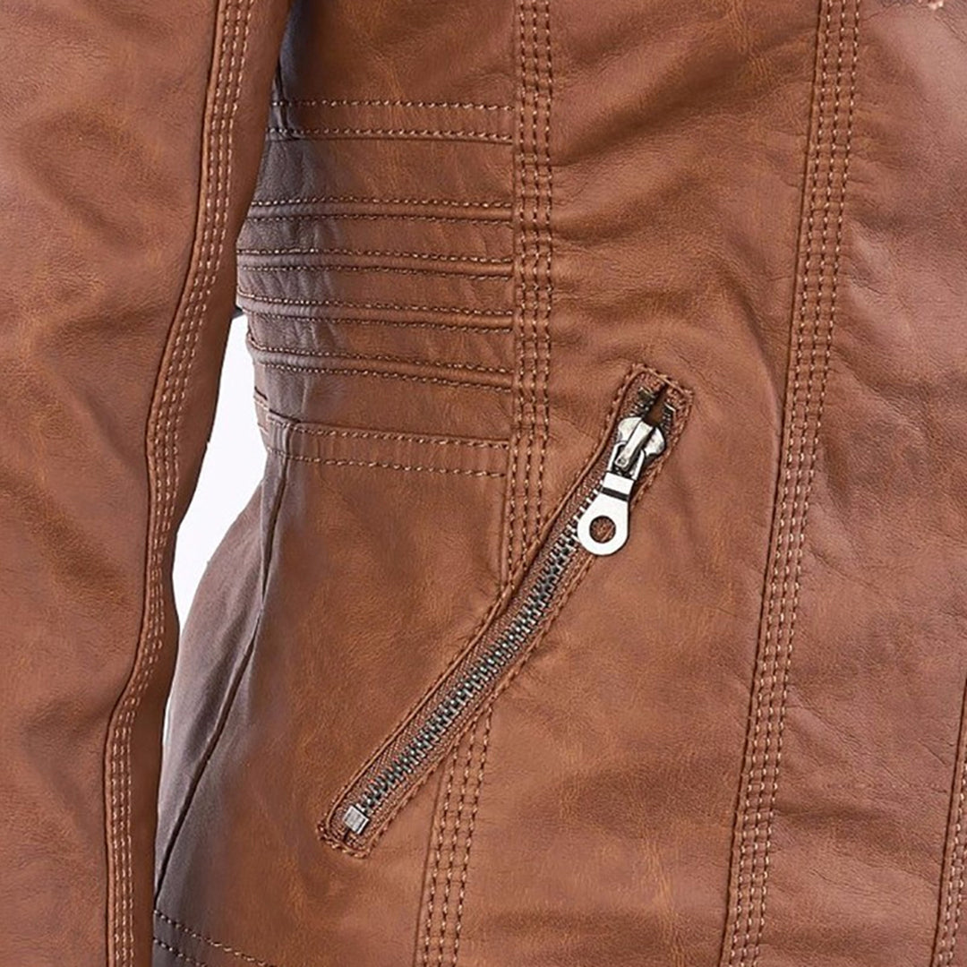 Damen veganem Lederjacke mit Kapuze – Modische Übergangsjacke für Alltag und Freizeit
