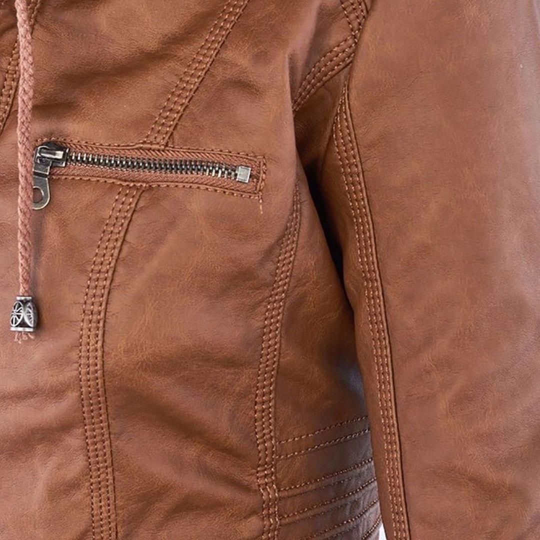 Damen Herbstjacke – Modische Lederjacke mit Kapuze und Reißverschluss, vielseitig & elegant für Alltag und Freizeit