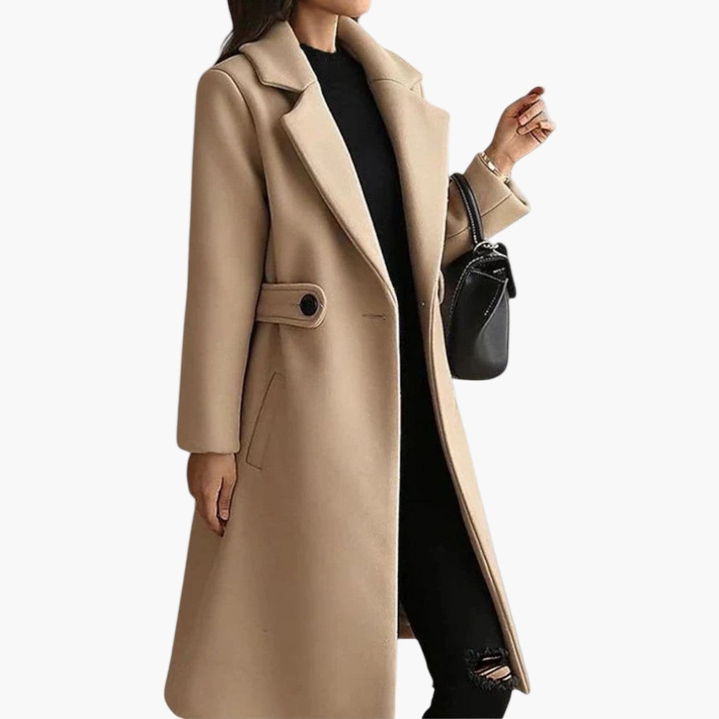 Damen Eleganter Wintermantel mit Schmalem Gürtel – Klassischer Wollmantel für Büro & Freizeit
