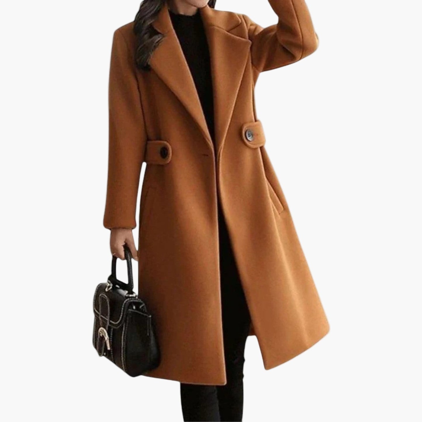 Damen Eleganter Wintermantel mit Schmalem Gürtel – Klassischer Wollmantel für Büro & Freizeit