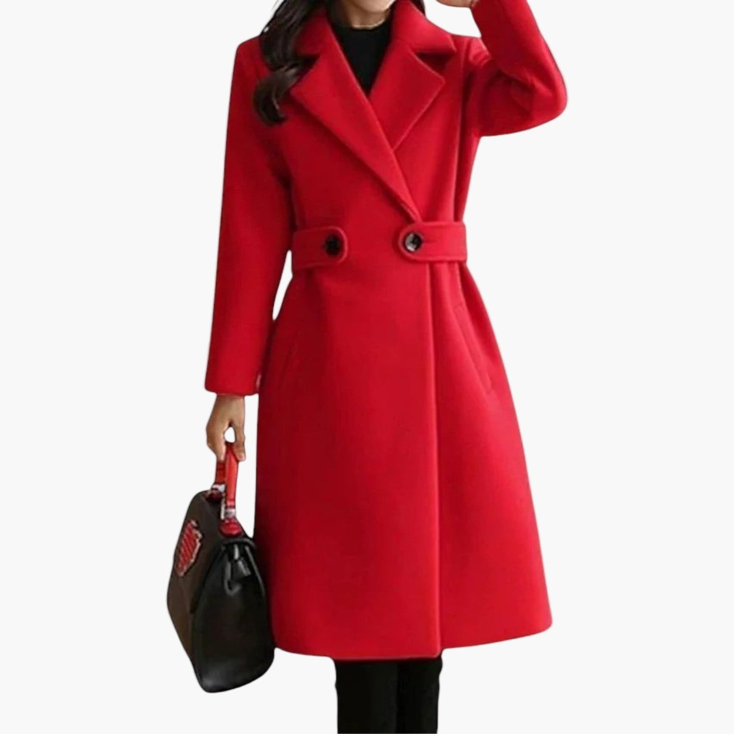 Damen Eleganter Wintermantel mit Schmalem Gürtel – Klassischer Wollmantel für Büro & Freizeit