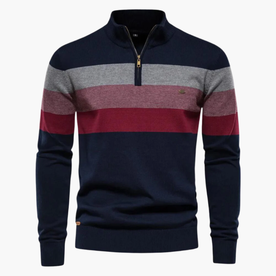 Herren Strickpullover mit Reißverschluss – Modernes Streifendesign für Freizeit und Büro
