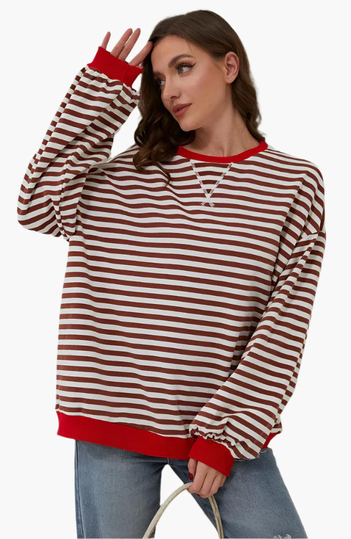 Damen Oversized Streifenpullover – Bequemer Herbst Sweater für stilvolle Freizeit-Looks