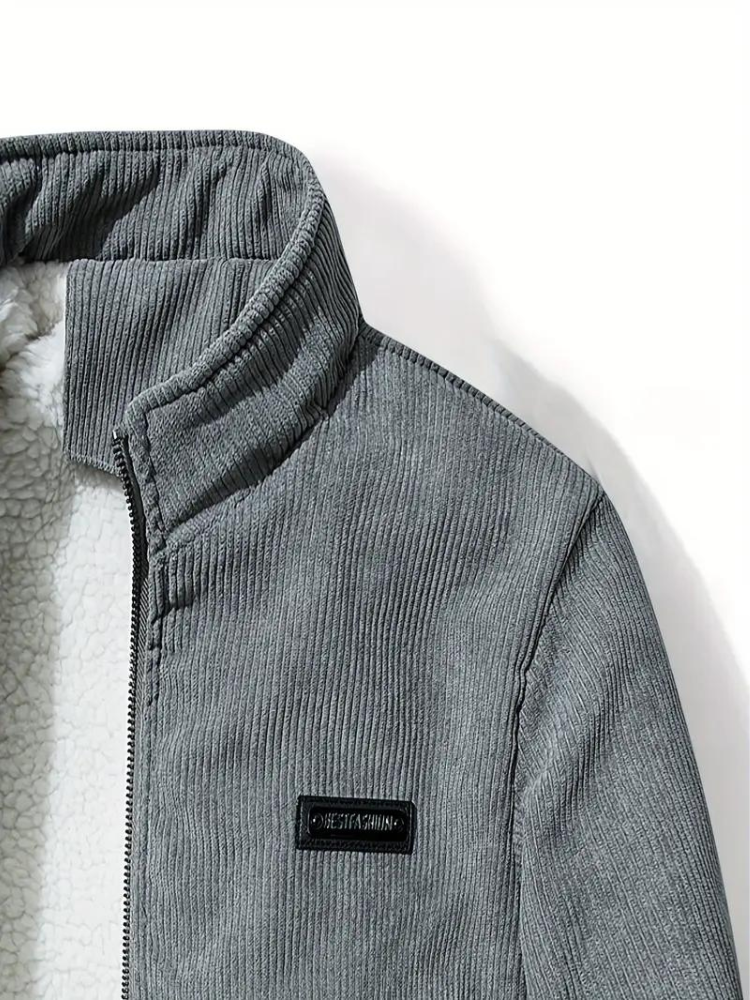 Herren Winterjacke im Cord-Look – Lässige Outdoor Übergangsjacke mit Teddyfutter