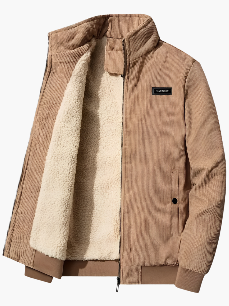Herren Winterjacke im Cord-Look – Lässige Outdoor Übergangsjacke mit Teddyfutter