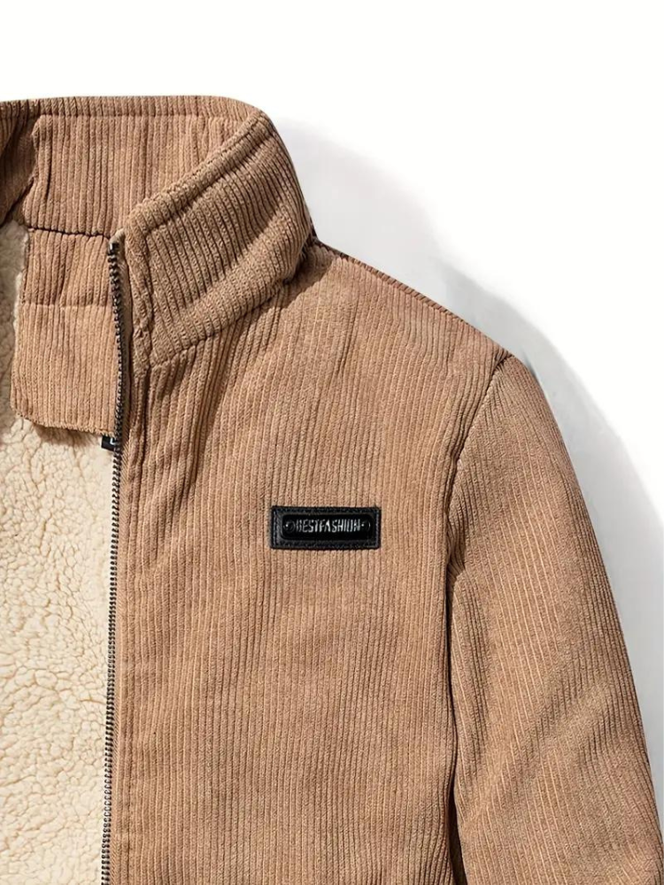 Herren Winterjacke im Cord-Look – Lässige Outdoor Übergangsjacke mit Teddyfutter