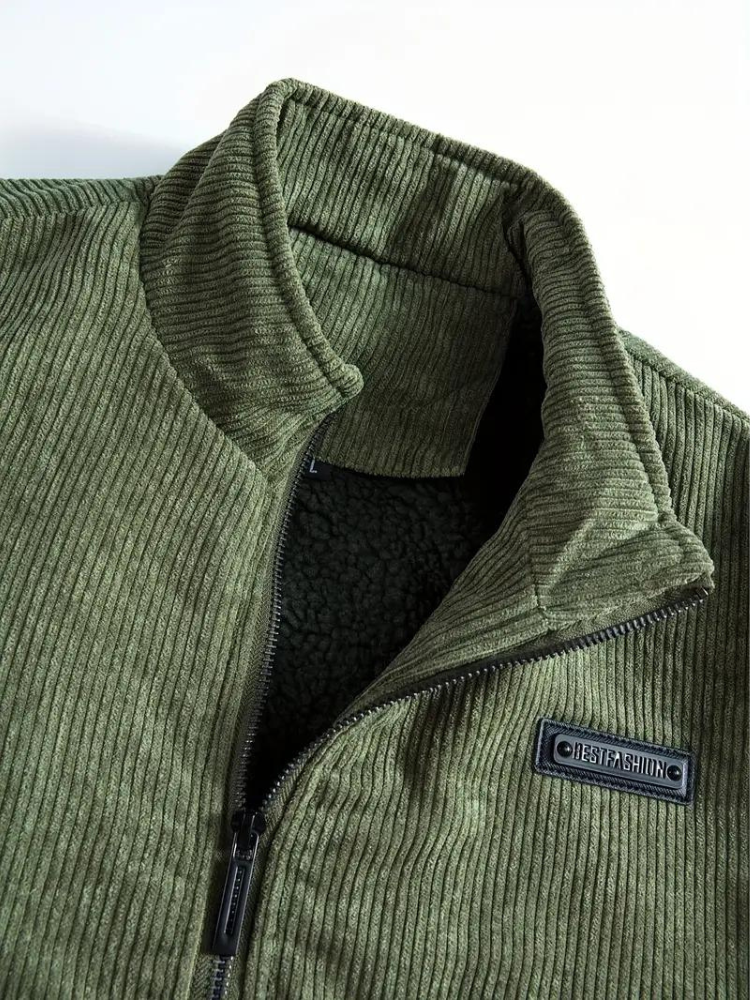 Herren Winterjacke im Cord-Look – Lässige Outdoor Übergangsjacke mit Teddyfutter