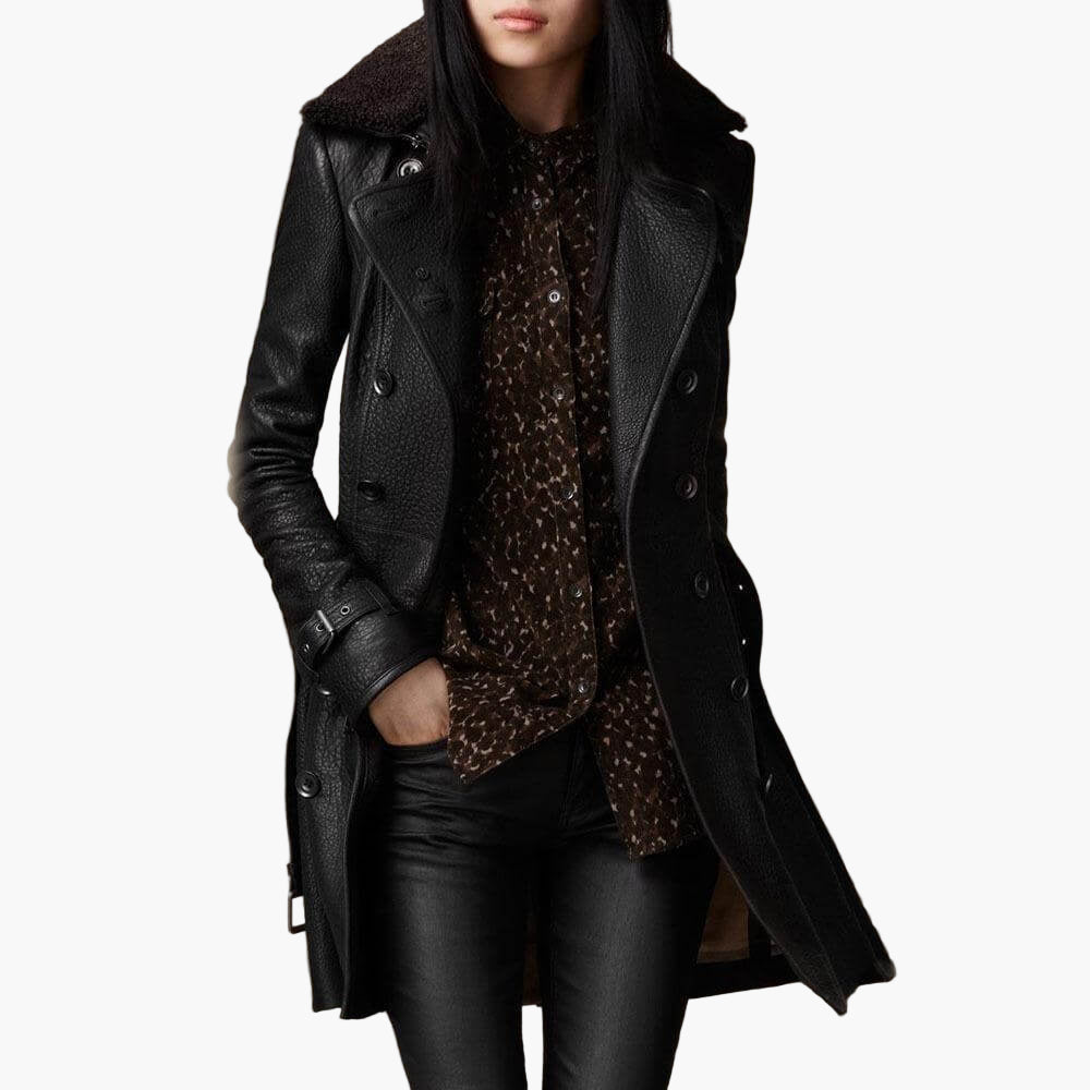 Damen Leder Trenchcoat – Eleganter Mantel im modernen Streetstyle-Look für modebewusste Frauen