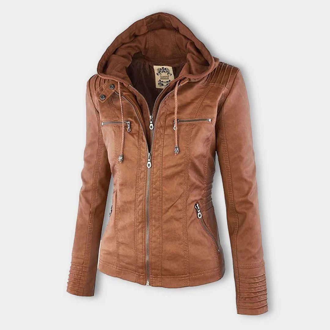 Damen Herbstjacke – Modische Lederjacke mit Kapuze und Reißverschluss, vielseitig & elegant für Alltag und Freizeit