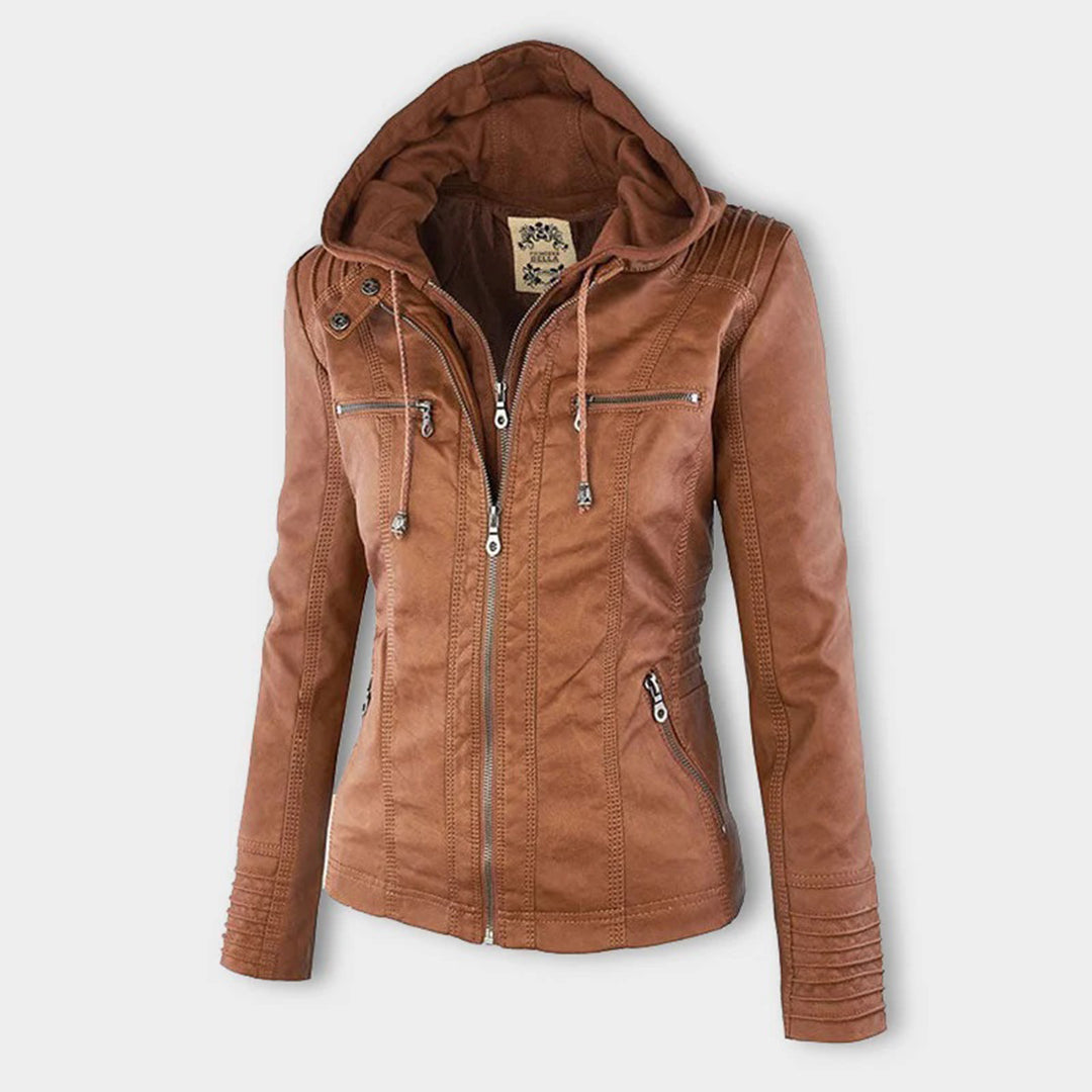 Damen veganem Lederjacke mit Kapuze – Modische Übergangsjacke für Alltag und Freizeit