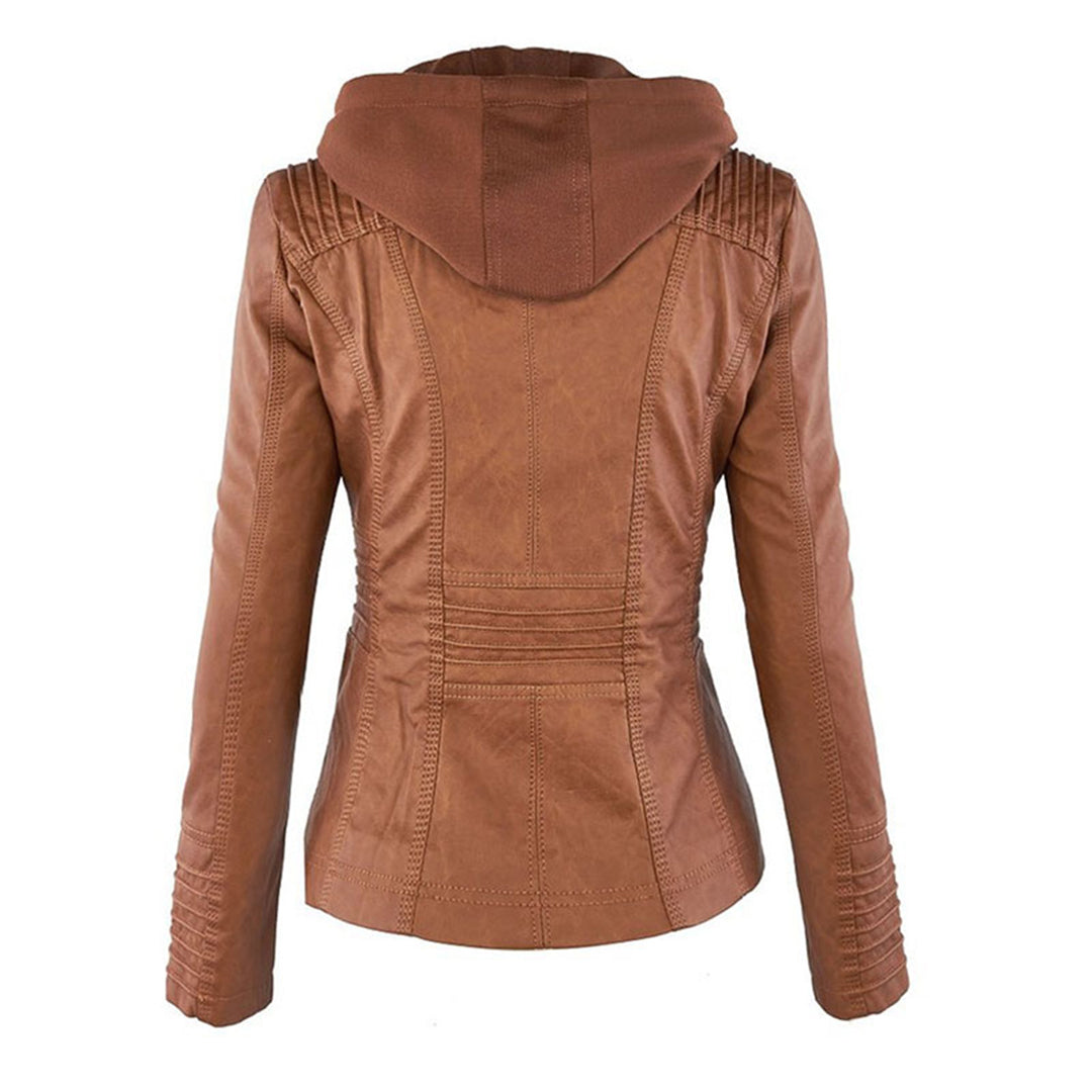 Damen veganem Lederjacke mit Kapuze – Modische Übergangsjacke für Alltag und Freizeit