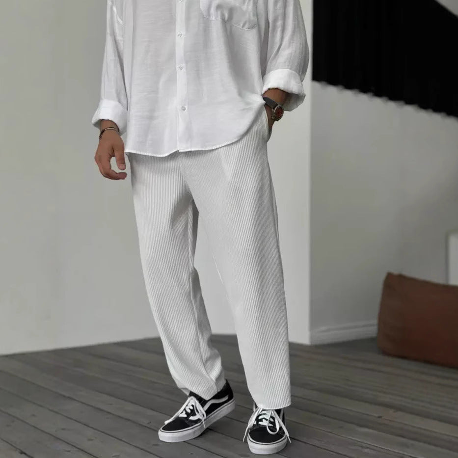 Herren Sommer Freizeithose im Hongkong-Style – Gestreifte Basic Cropped Pants für Teenager
