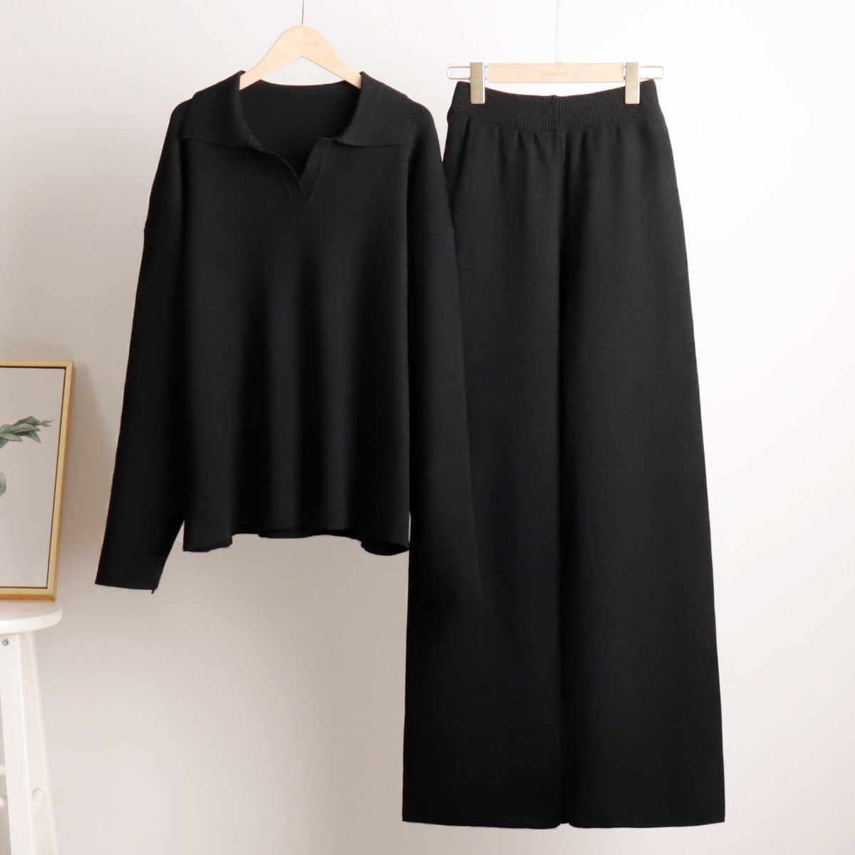 Damen Loungewear Set – Strick – Oversize Pullover mit Kragen und Weite Hose – Perfekt für Zuhause und Freizeit