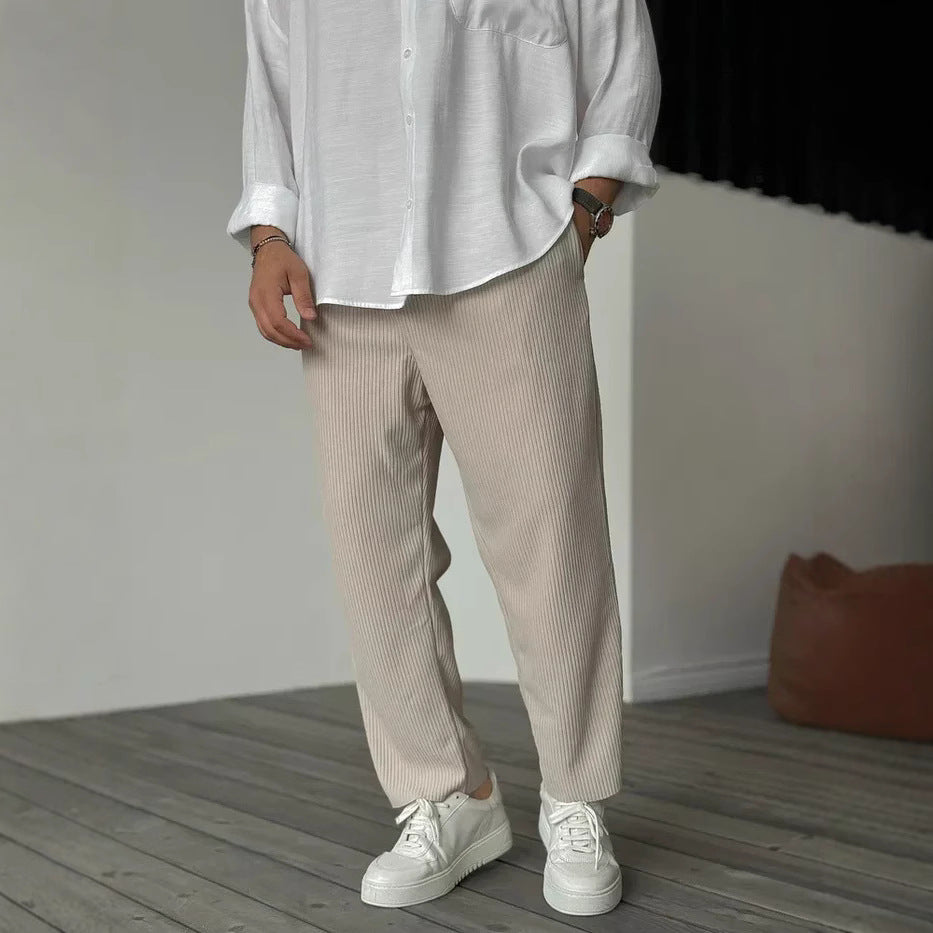 Herren Sommer Freizeithose im Hongkong-Style – Gestreifte Basic Cropped Pants für Teenager